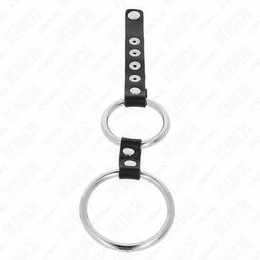 Anello doppio in metallo e pelle collegato, controllo intenso e stile sofisticato